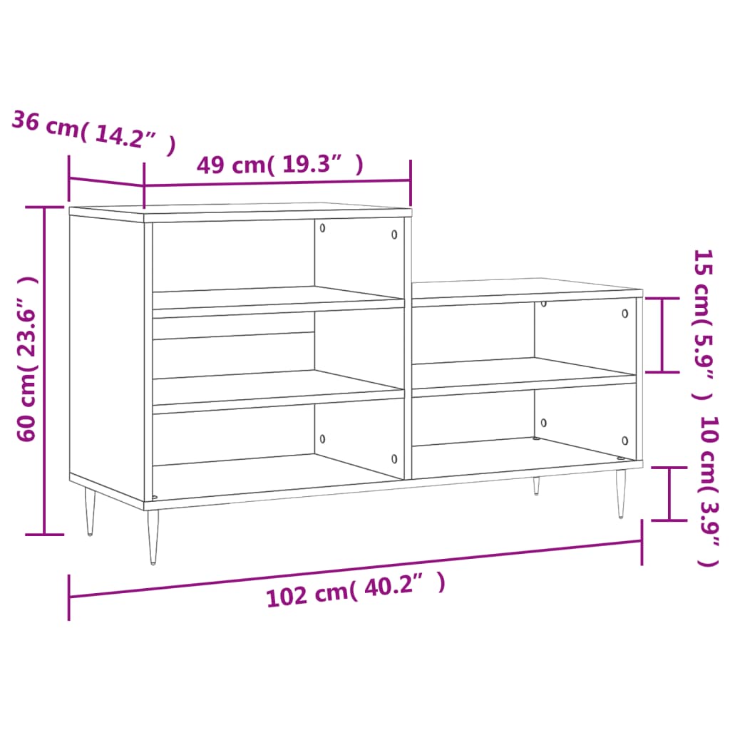 Schoenenkast 102x36x60 cm bewerkt hout zwart is nu te koop bij PeponiXL, paradijselijk wonen!
