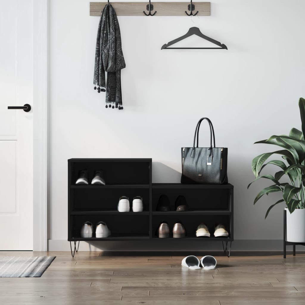 Schoenenkast 102x36x60 cm bewerkt hout zwart is nu te koop bij PeponiXL, paradijselijk wonen!