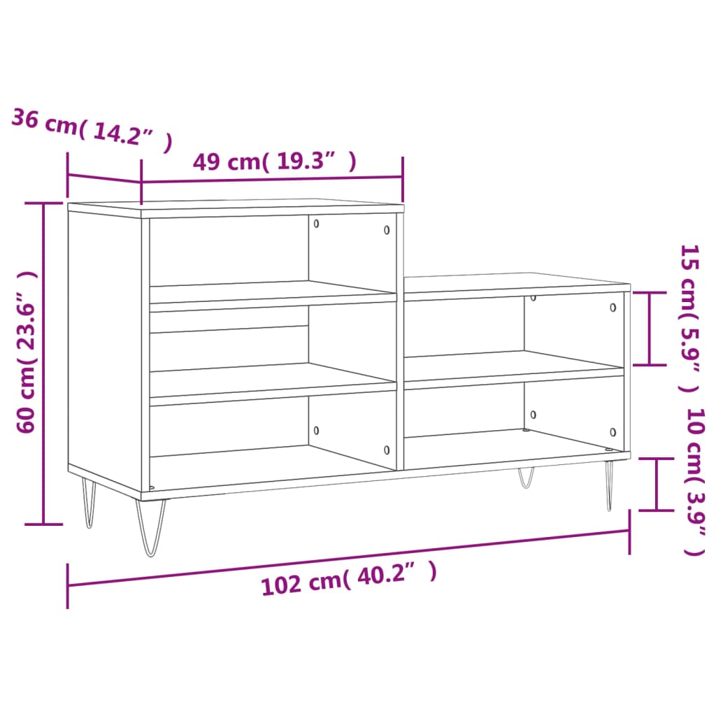 Schoenenkast 102x36x60 cm bewerkt hout betongrijs is nu te koop bij PeponiXL, paradijselijk wonen!