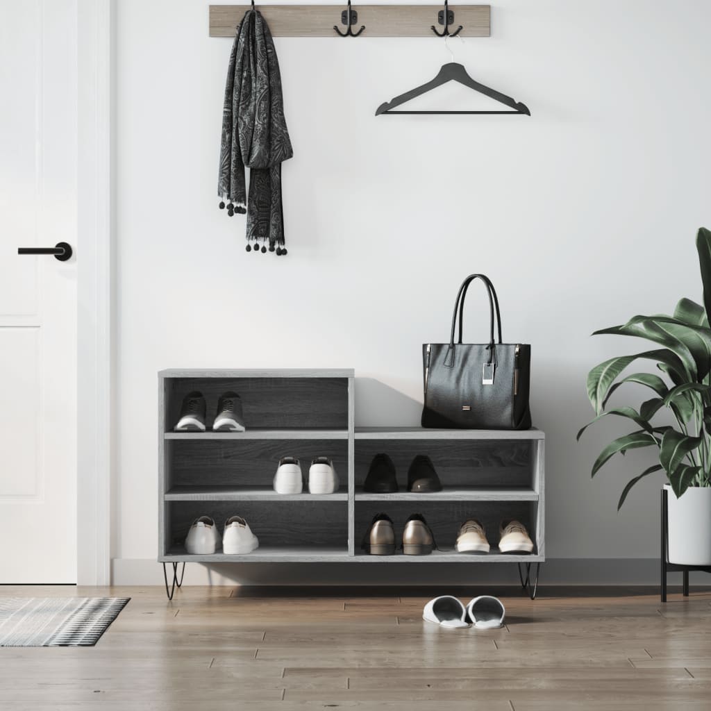 Schoenenkast 102x36x60 cm bewerkt hout sonoma grijs is nu te koop bij PeponiXL, paradijselijk wonen!