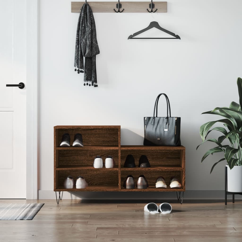 Schoenenkast 102x36x60 cm bewerkt hout bruin eikenkleur is nu te koop bij PeponiXL, paradijselijk wonen!