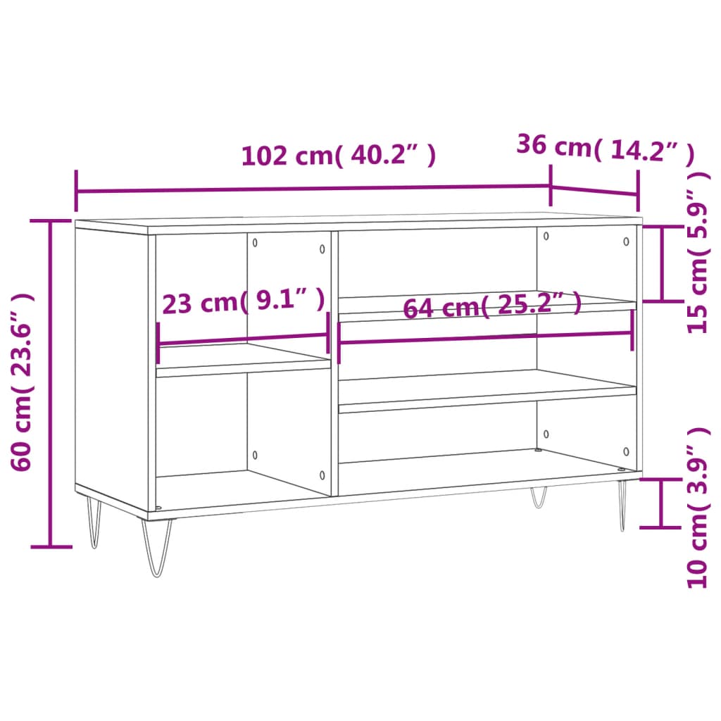 Schoenenkast 102x36x60 cm bewerkt hout betongrijs is nu te koop bij PeponiXL, paradijselijk wonen!