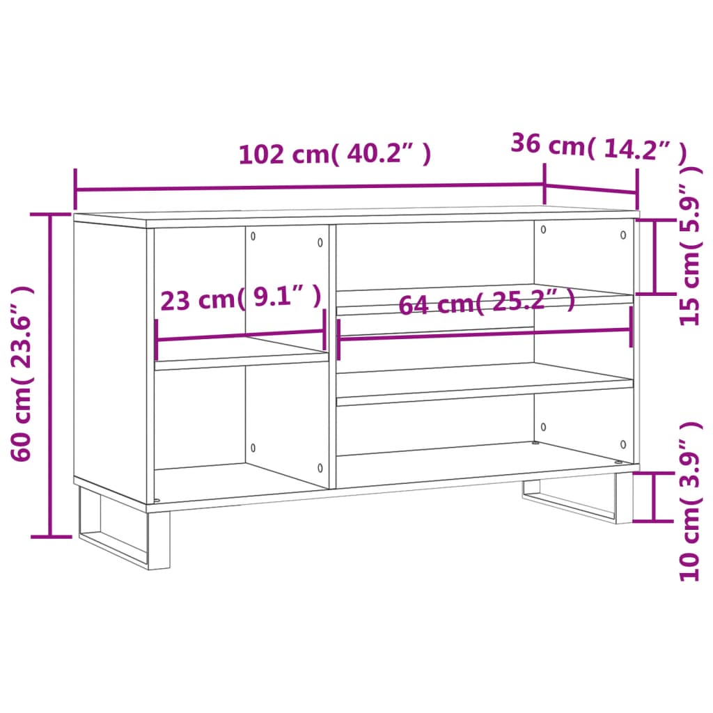 Schoenenkast 102x36x60 cm bewerkt hout betongrijs is nu te koop bij PeponiXL, paradijselijk wonen!