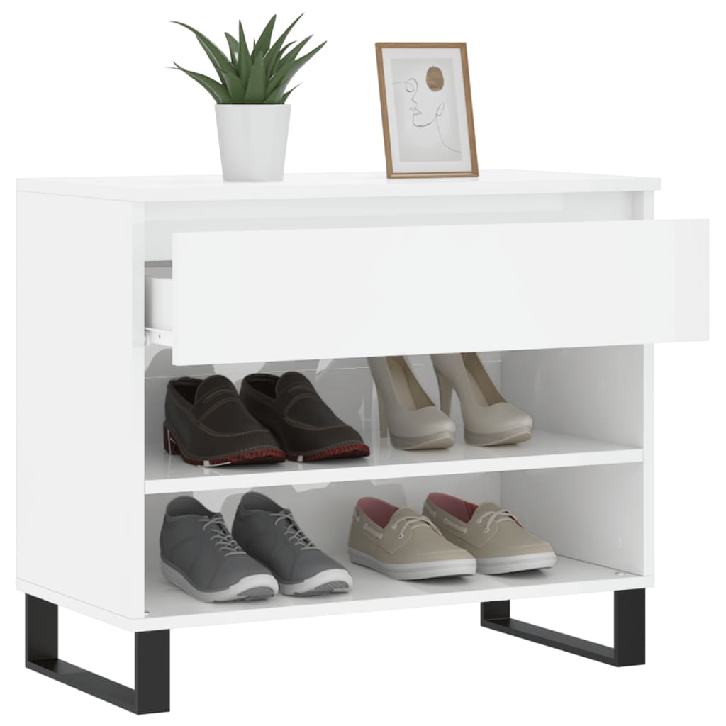 Schoenenkast 70x36x60 cm bewerkt hout hoogglans wit is nu te koop bij PeponiXL, paradijselijk wonen!