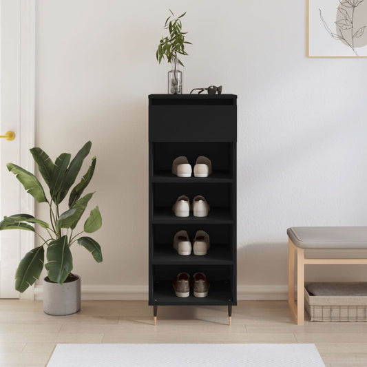 Schoenenkast 40x36x105 cm bewerkt hout zwart is nu te koop bij PeponiXL, paradijselijk wonen!