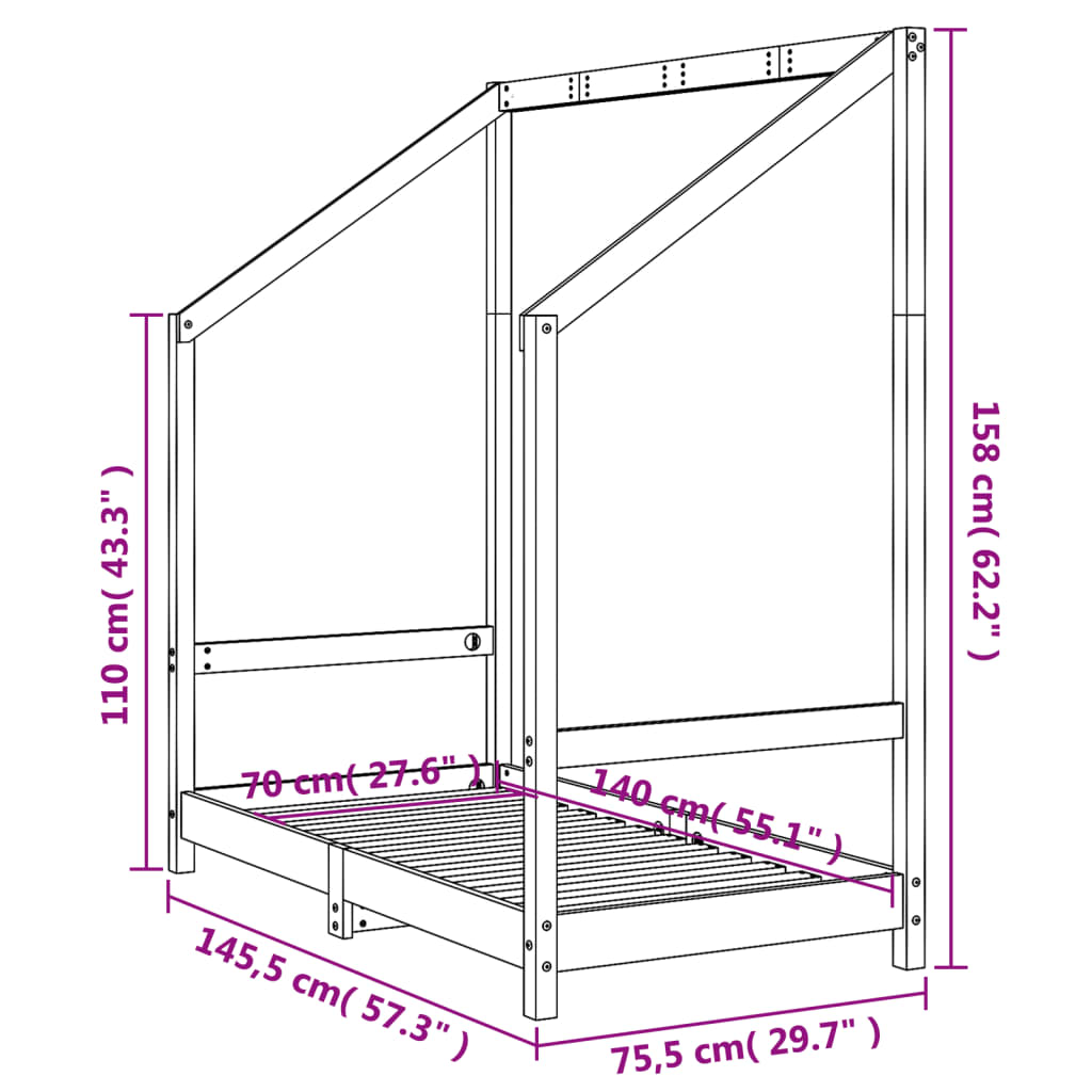 Kinderbedframe 70x140 cm massief grenenhout is nu te koop bij PeponiXL, paradijselijk wonen!