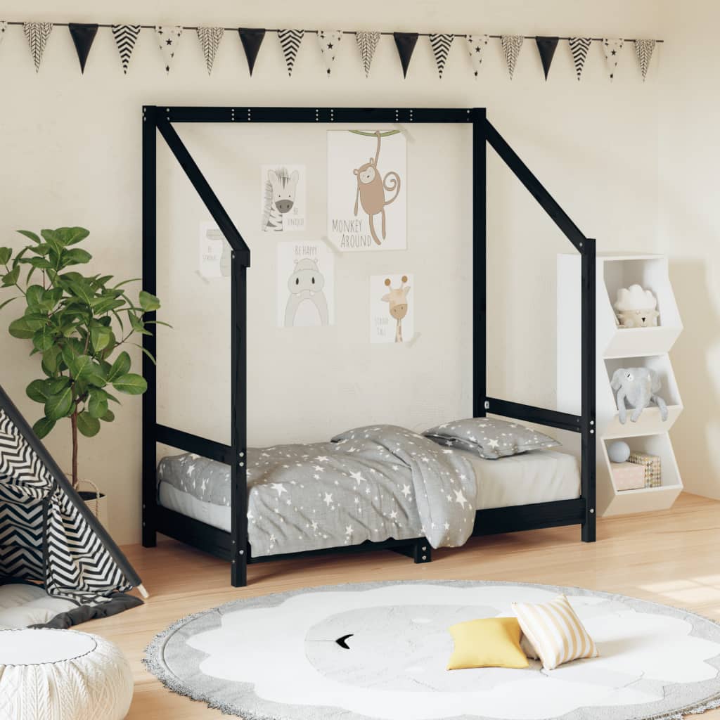 Kinderbedframe 70x140 cm massief grenenhout zwart is nu te koop bij PeponiXL, paradijselijk wonen!