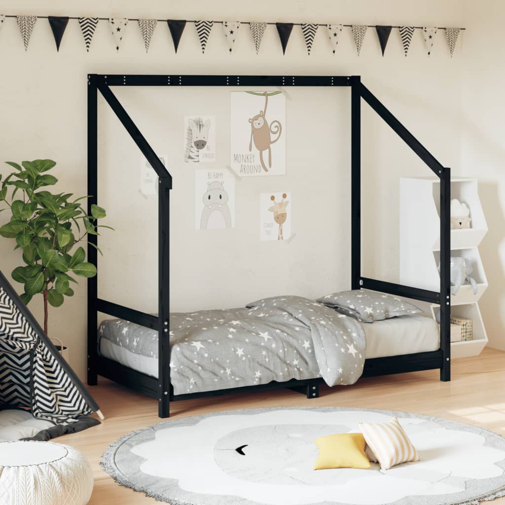 Kinderbedframe 80x160 cm massief grenenhout zwart is nu te koop bij PeponiXL, paradijselijk wonen!