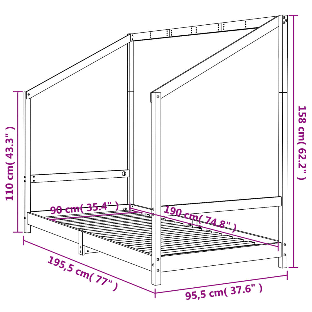 Kinderbedframe 90x190 cm massief grenenhout is nu te koop bij PeponiXL, paradijselijk wonen!