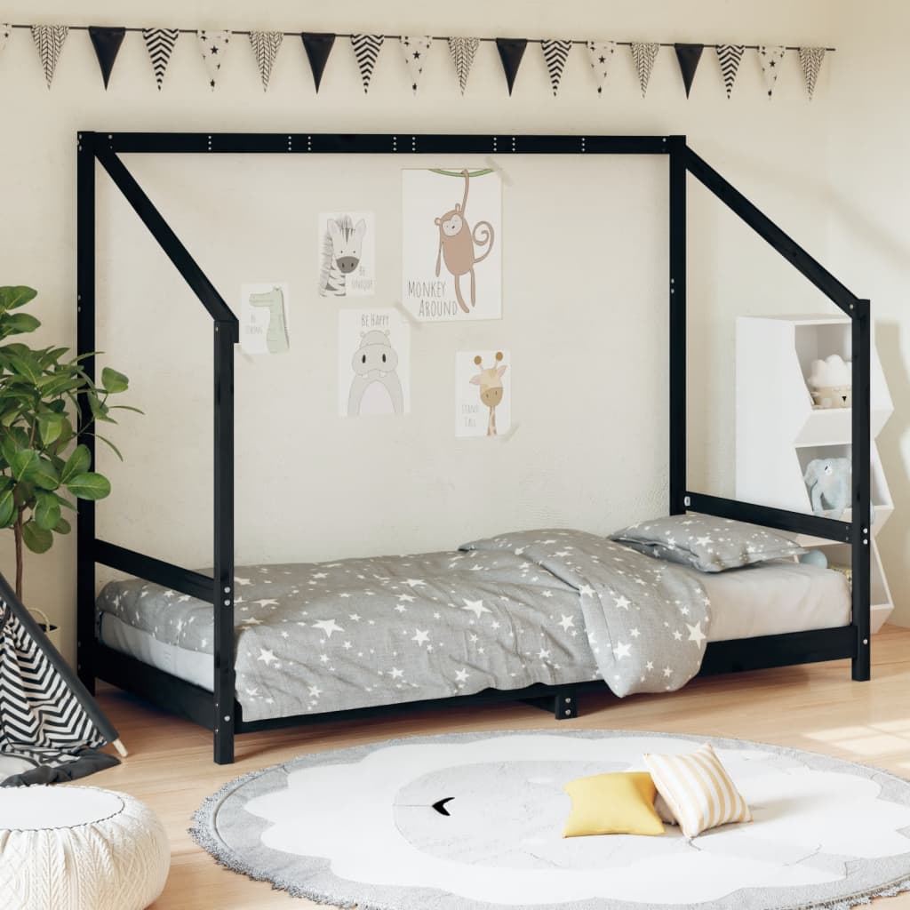 Kinderbedframe 90x190 cm massief grenenhout zwart is nu te koop bij PeponiXL, paradijselijk wonen!