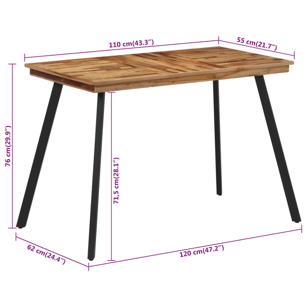 Eettafel 120x62x76 cm massief teakhout is nu te koop bij PeponiXL, paradijselijk wonen!