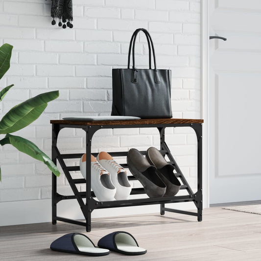 Schoenenrek 60x30x45 cm bewerkt hout bruin eikenkleur is nu te koop bij PeponiXL, paradijselijk wonen!
