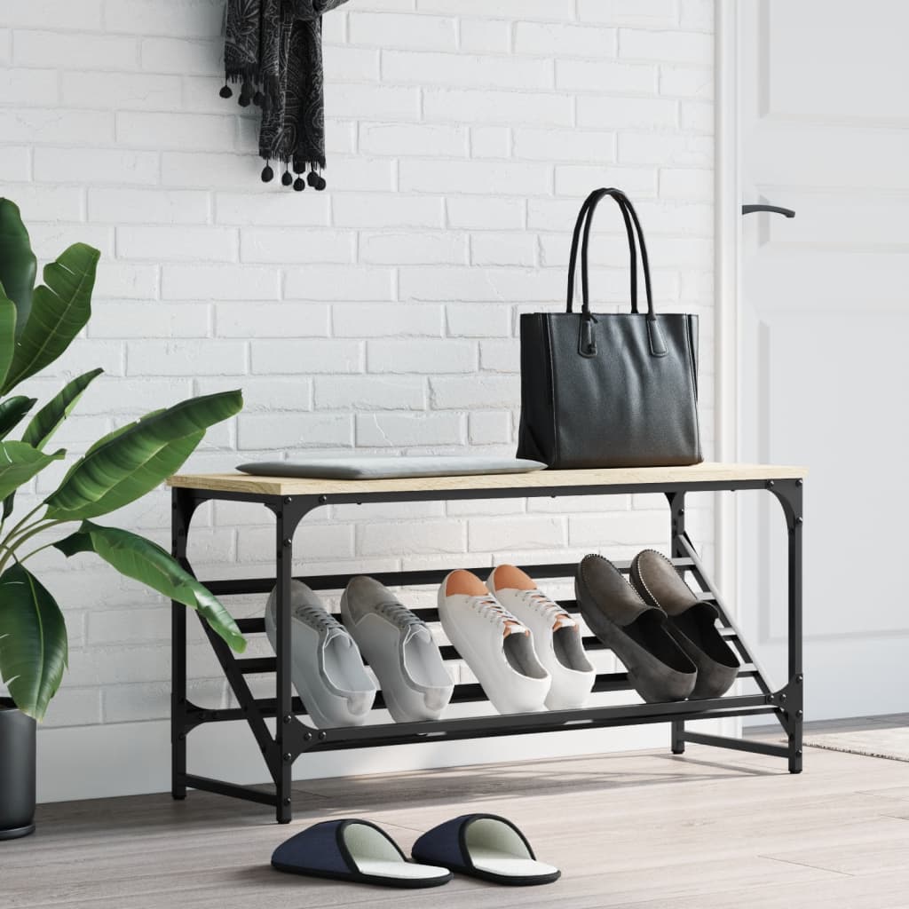 Schoenenrek 90x30x45 cm bewerkt hout sonoma eikenkleurig is nu te koop bij PeponiXL, paradijselijk wonen!
