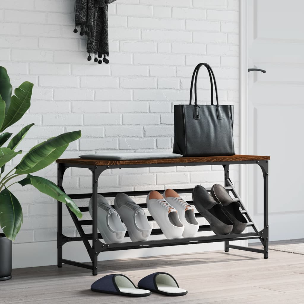 Schoenenrek 90x30x45 cm bewerkt hout bruin eikenkleur is nu te koop bij PeponiXL, paradijselijk wonen!