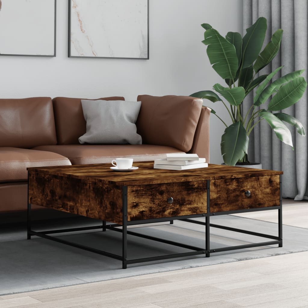 Salontafel 100x99x40 cm bewerkt hout gerookt eikenkleurig is nu te koop bij PeponiXL, paradijselijk wonen!