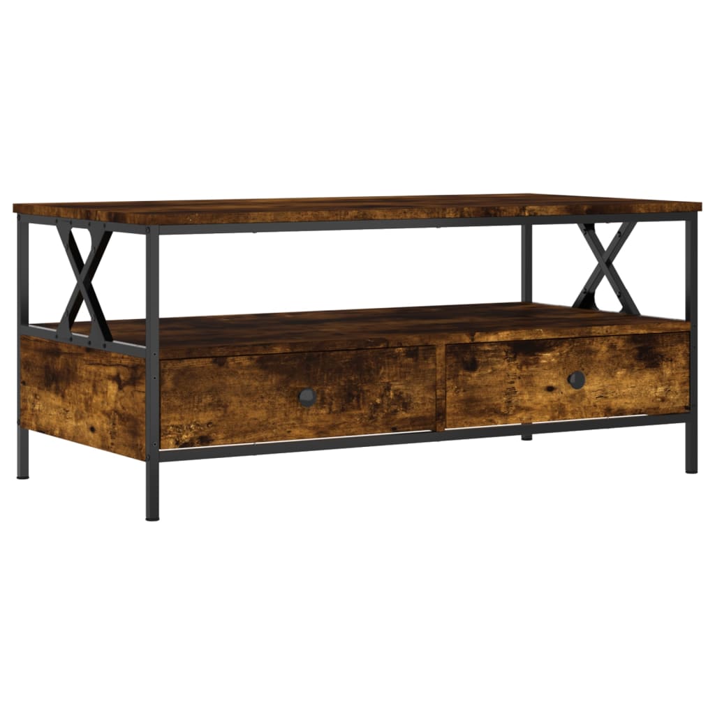 Salontafel 100x51x45 cm bewerkt hout gerookt eikenkleurig is nu te koop bij PeponiXL, paradijselijk wonen!