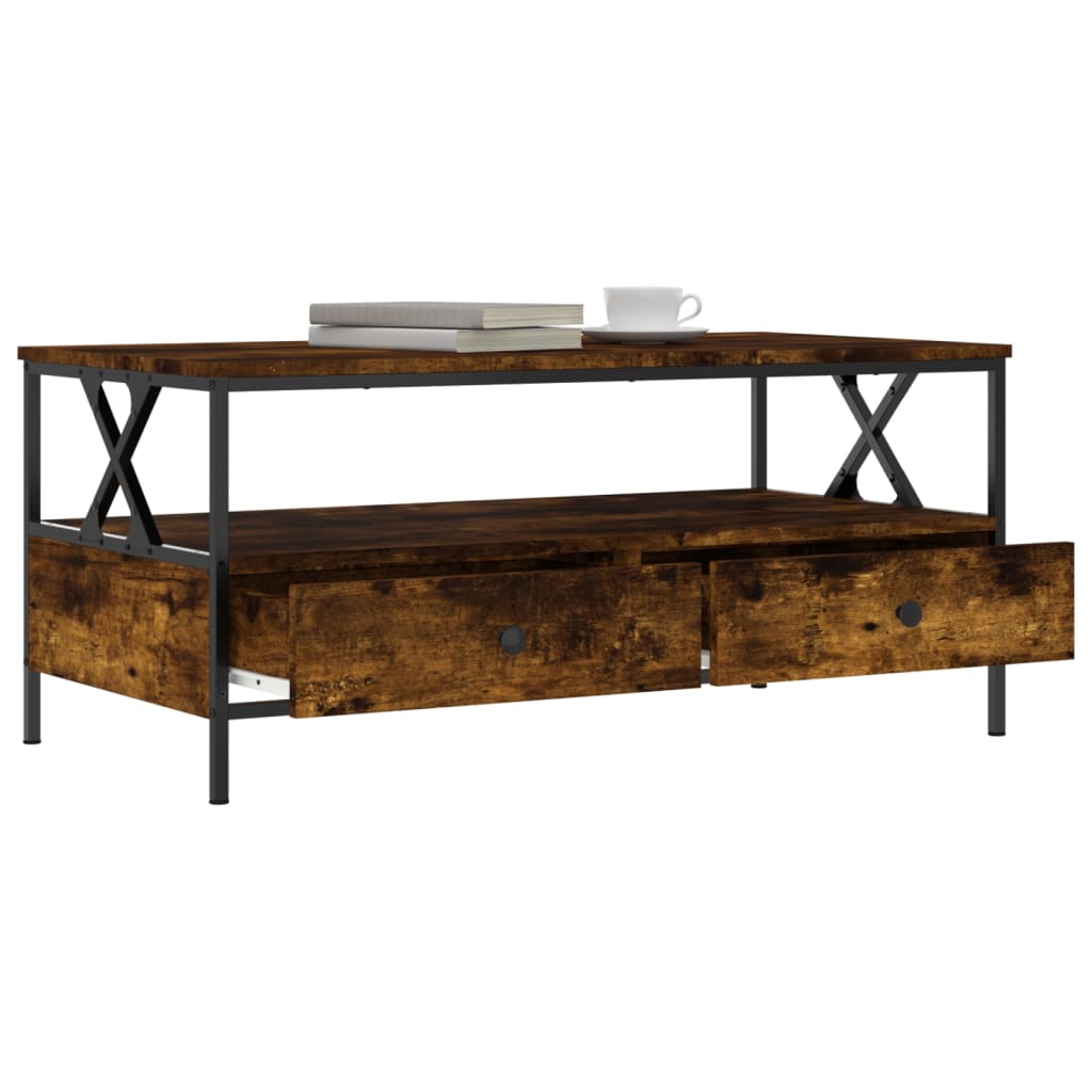 Salontafel 100x51x45 cm bewerkt hout gerookt eikenkleurig is nu te koop bij PeponiXL, paradijselijk wonen!