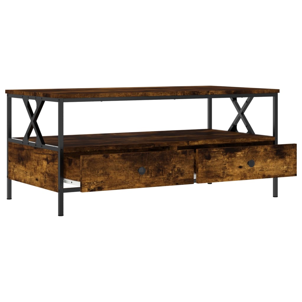 Salontafel 100x51x45 cm bewerkt hout gerookt eikenkleurig is nu te koop bij PeponiXL, paradijselijk wonen!