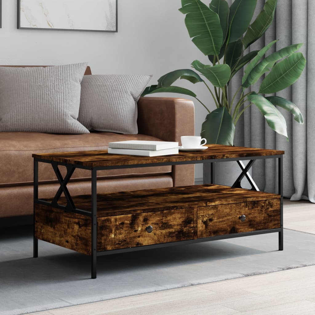 Salontafel 100x51x45 cm bewerkt hout gerookt eikenkleurig is nu te koop bij PeponiXL, paradijselijk wonen!