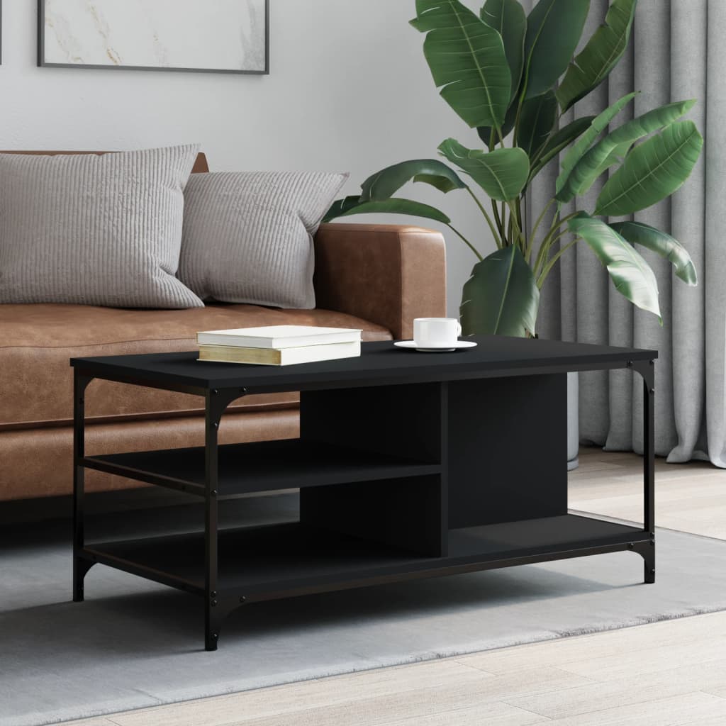 Salontafel 100x50x45 cm bewerkt hout zwart is nu te koop bij PeponiXL, paradijselijk wonen!