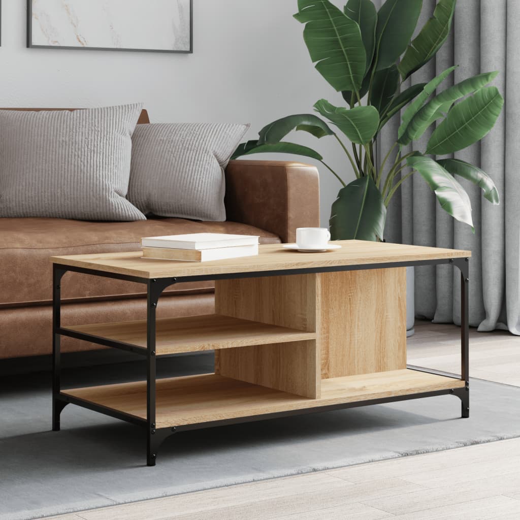Salontafel 100x50x45 cm bewerkt hout sonoma eikenkleurig is nu te koop bij PeponiXL, paradijselijk wonen!