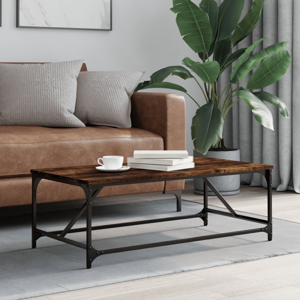 Salontafel 100x50x35 cm bewerkt hout gerookt eikenkleurig is nu te koop bij PeponiXL, paradijselijk wonen!