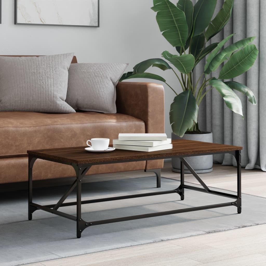 Salontafel 100x50x35 cm bewerkt hout bruin eikenkleur is nu te koop bij PeponiXL, paradijselijk wonen!