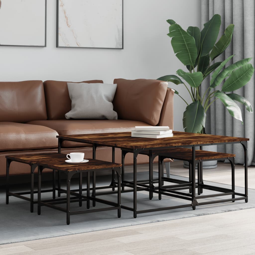 5-delige Tafeltjesset bewerkt hout gerookt eikenkleurig is nu te koop bij PeponiXL, paradijselijk wonen!