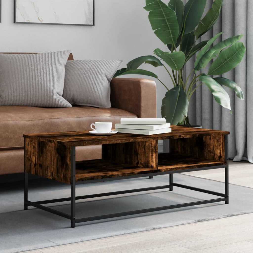 Salontafel 100x51x40 cm bewerkt hout gerookt eikenkleurig is nu te koop bij PeponiXL, paradijselijk wonen!