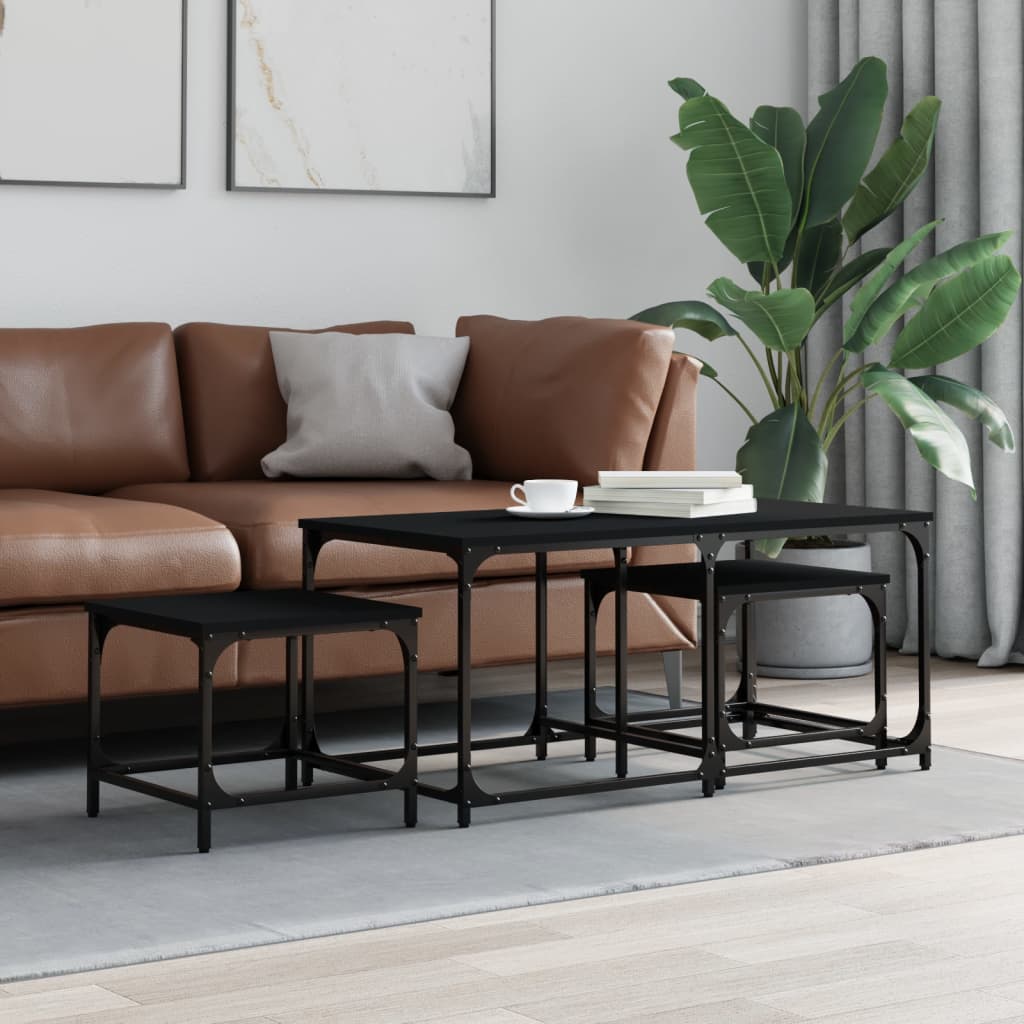 3-delige Tafeltjesset bewerkt hout zwart is nu te koop bij PeponiXL, paradijselijk wonen!