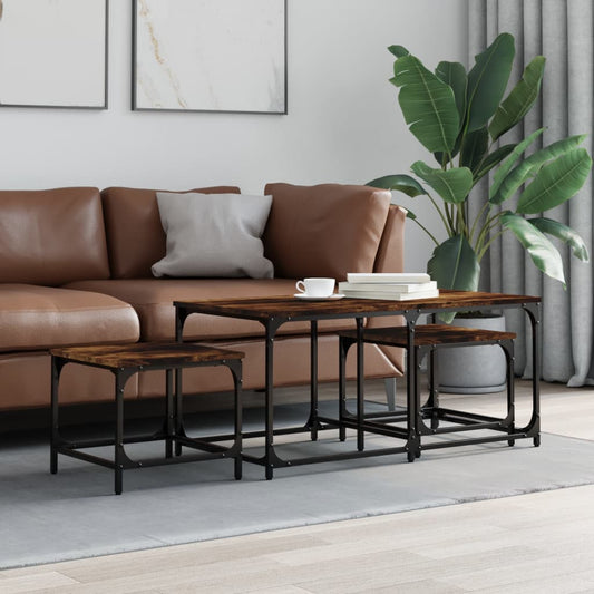 3-delige Tafeltjesset bewerkt hout gerookt eikenkleurig is nu te koop bij PeponiXL, paradijselijk wonen!