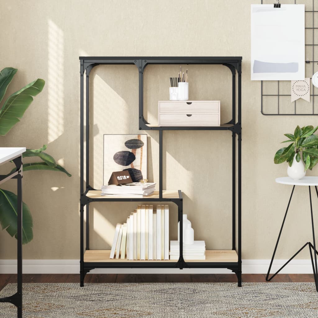 Boekenrek 81x36x115 cm bewerkt hout en staal sonoma eikenkleur is nu te koop bij PeponiXL, paradijselijk wonen!