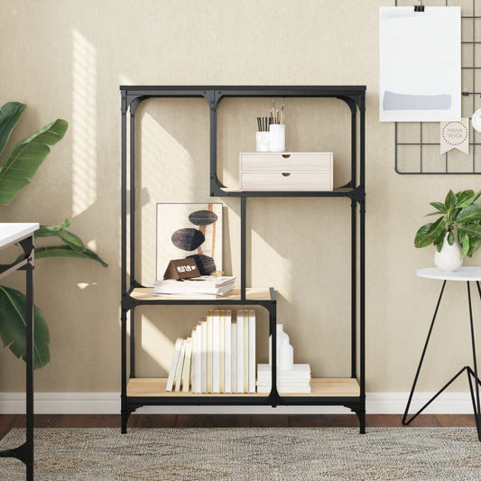 Boekenrek 81x36x115 cm bewerkt hout en staal sonoma eikenkleur is nu te koop bij PeponiXL, paradijselijk wonen!