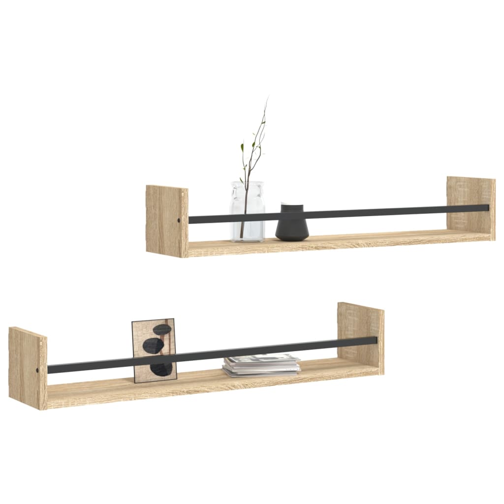 Wandschappen met stangen 2 st 80x16x14 cm Sonoma eikenkleurig is nu te koop bij PeponiXL, paradijselijk wonen!