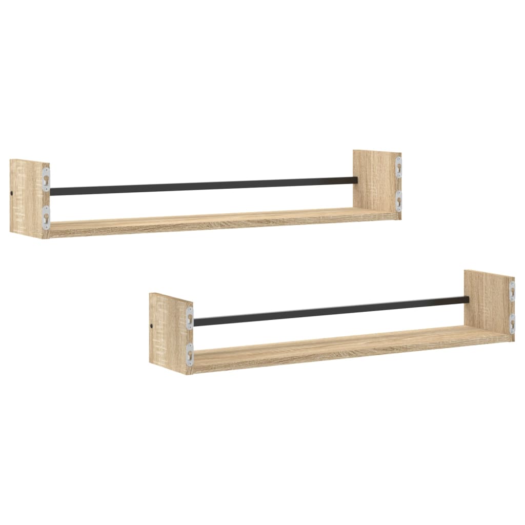 Wandschappen met stangen 2 st 80x16x14 cm Sonoma eikenkleurig is nu te koop bij PeponiXL, paradijselijk wonen!