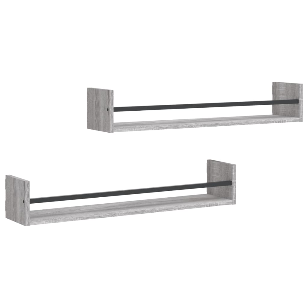 Wandschappen met stangen 2 st 80x16x14 cm grijs sonoma is nu te koop bij PeponiXL, paradijselijk wonen!