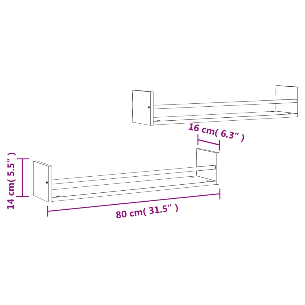 Wandschappen met stangen 2 st 80x16x14 cm grijs sonoma is nu te koop bij PeponiXL, paradijselijk wonen!