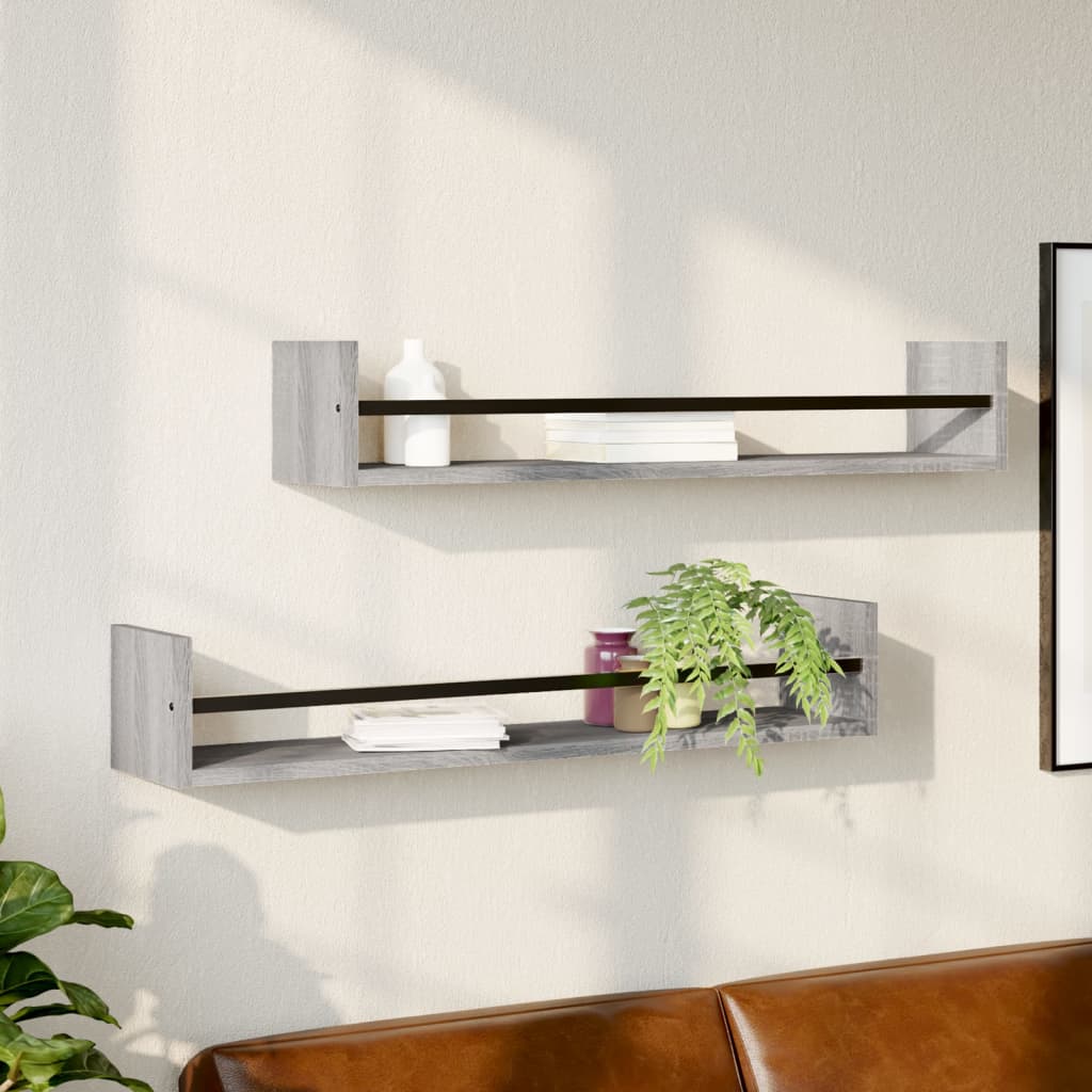 Wandschappen met stangen 2 st 80x16x14 cm grijs sonoma is nu te koop bij PeponiXL, paradijselijk wonen!