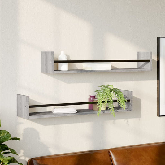 Wandschappen met stangen 2 st 80x16x14 cm grijs sonoma is nu te koop bij PeponiXL, paradijselijk wonen!