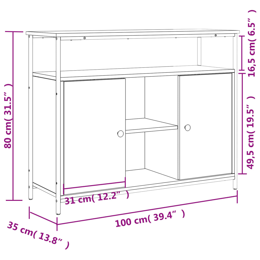 Dressoir 100x35x80 cm bewerkt hout gerookt eikenkleurig is nu te koop bij PeponiXL, paradijselijk wonen!