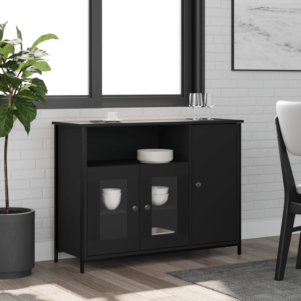 Dressoir 100x35x75 cm bewerkt hout zwart is nu te koop bij PeponiXL, paradijselijk wonen!