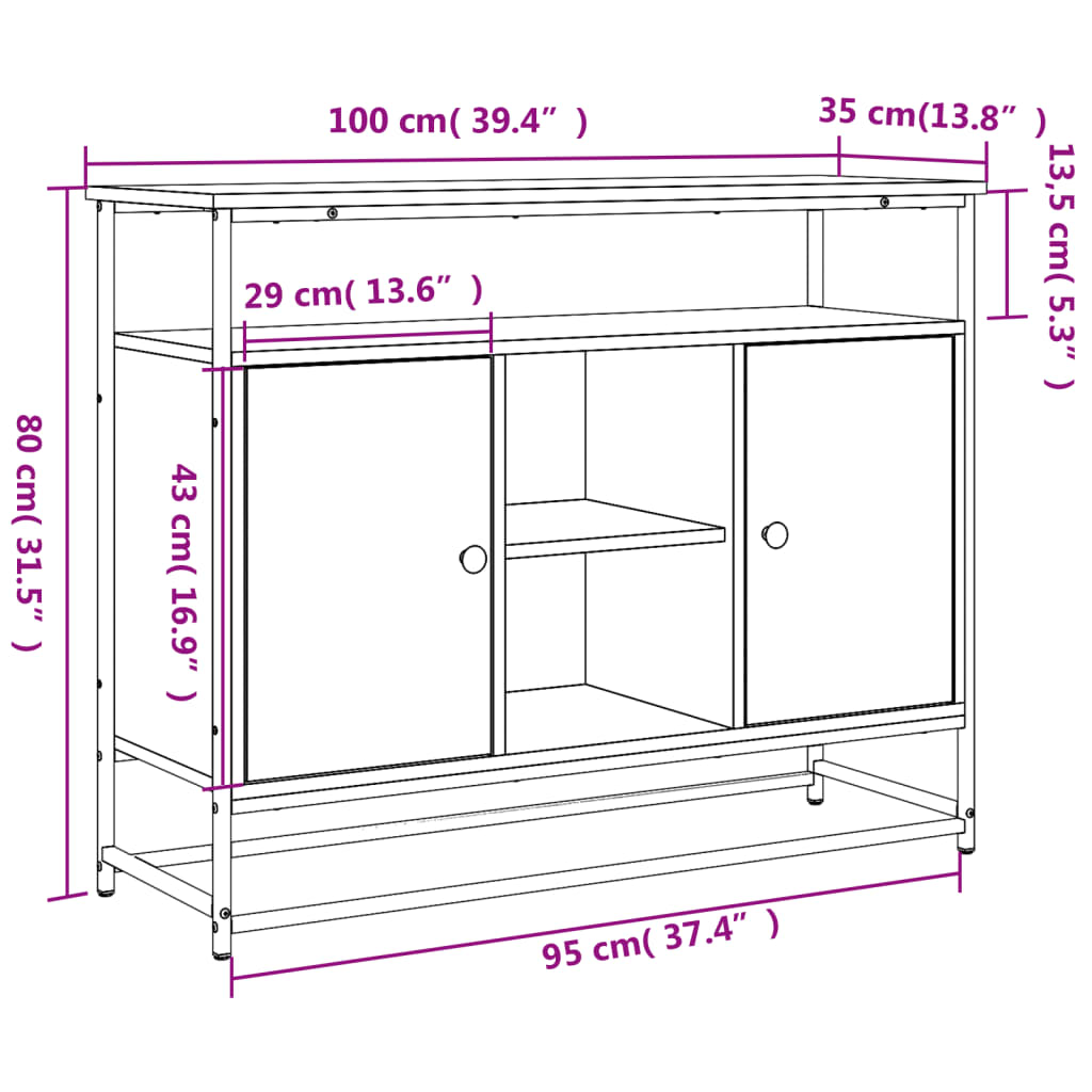 Dressoir 100x35x80 cm bewerkt hout sonoma eikenkleurig is nu te koop bij PeponiXL, paradijselijk wonen!