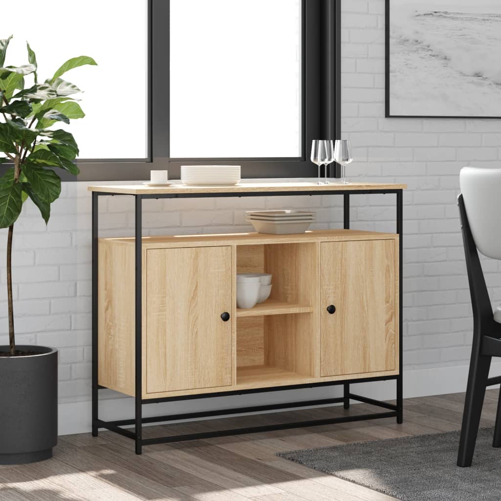 Dressoir 100x35x80 cm bewerkt hout sonoma eikenkleurig is nu te koop bij PeponiXL, paradijselijk wonen!