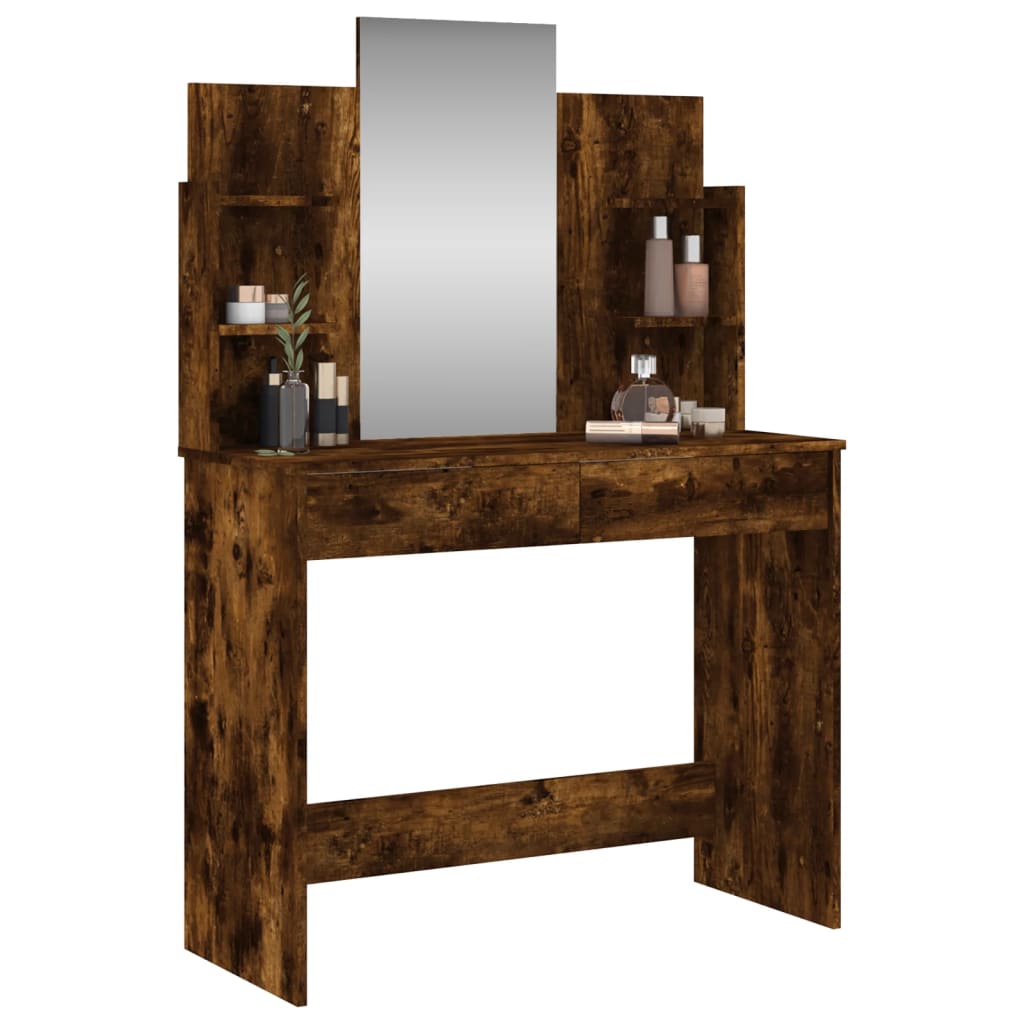 Kaptafel met spiegel 96x39x142 cm gerookt eikenkleurig is nu te koop bij PeponiXL, paradijselijk wonen!