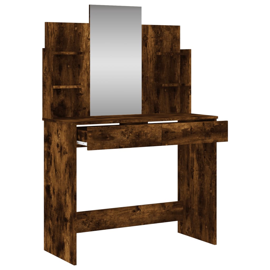 Kaptafel met spiegel 96x39x142 cm gerookt eikenkleurig is nu te koop bij PeponiXL, paradijselijk wonen!