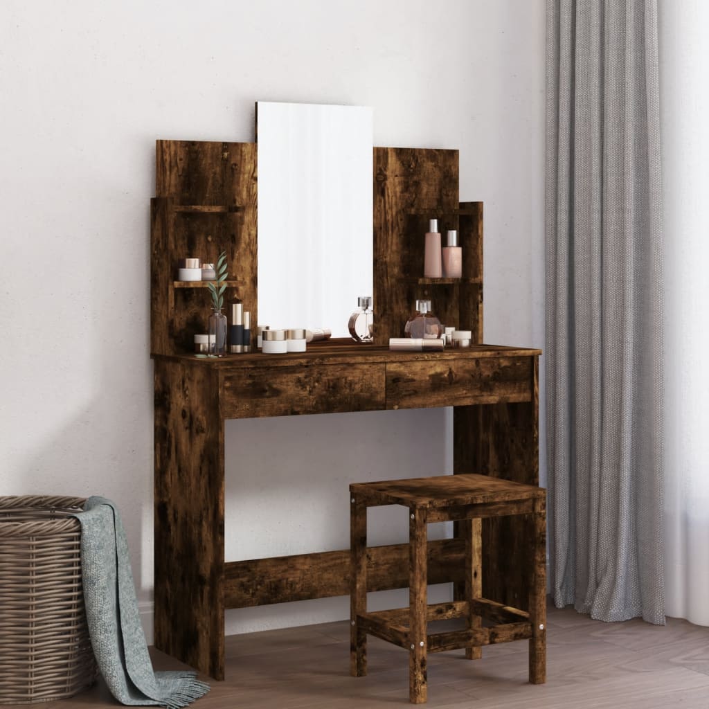 Kaptafel met spiegel 96x39x142 cm gerookt eikenkleurig is nu te koop bij PeponiXL, paradijselijk wonen!