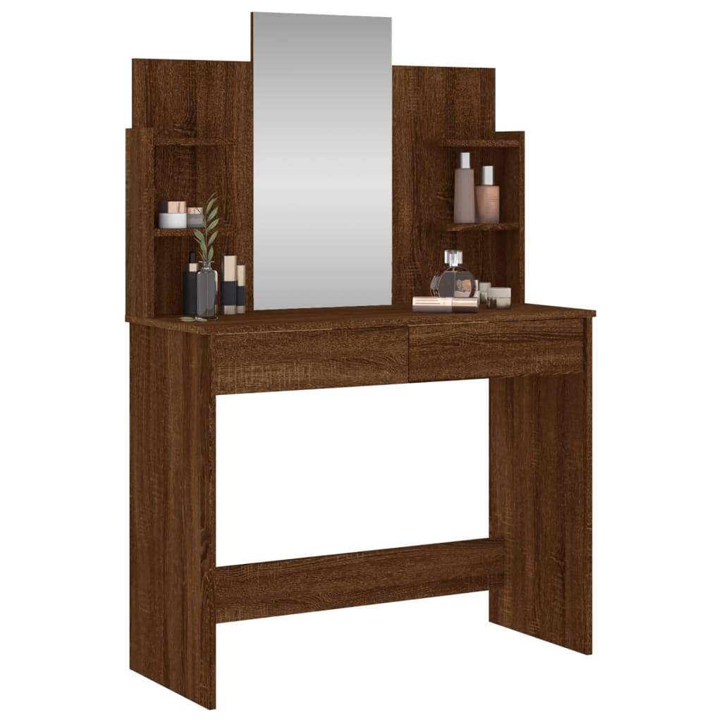 Kaptafel met spiegel 96x39x142 cm bruin eikenkleur is nu te koop bij PeponiXL, paradijselijk wonen!
