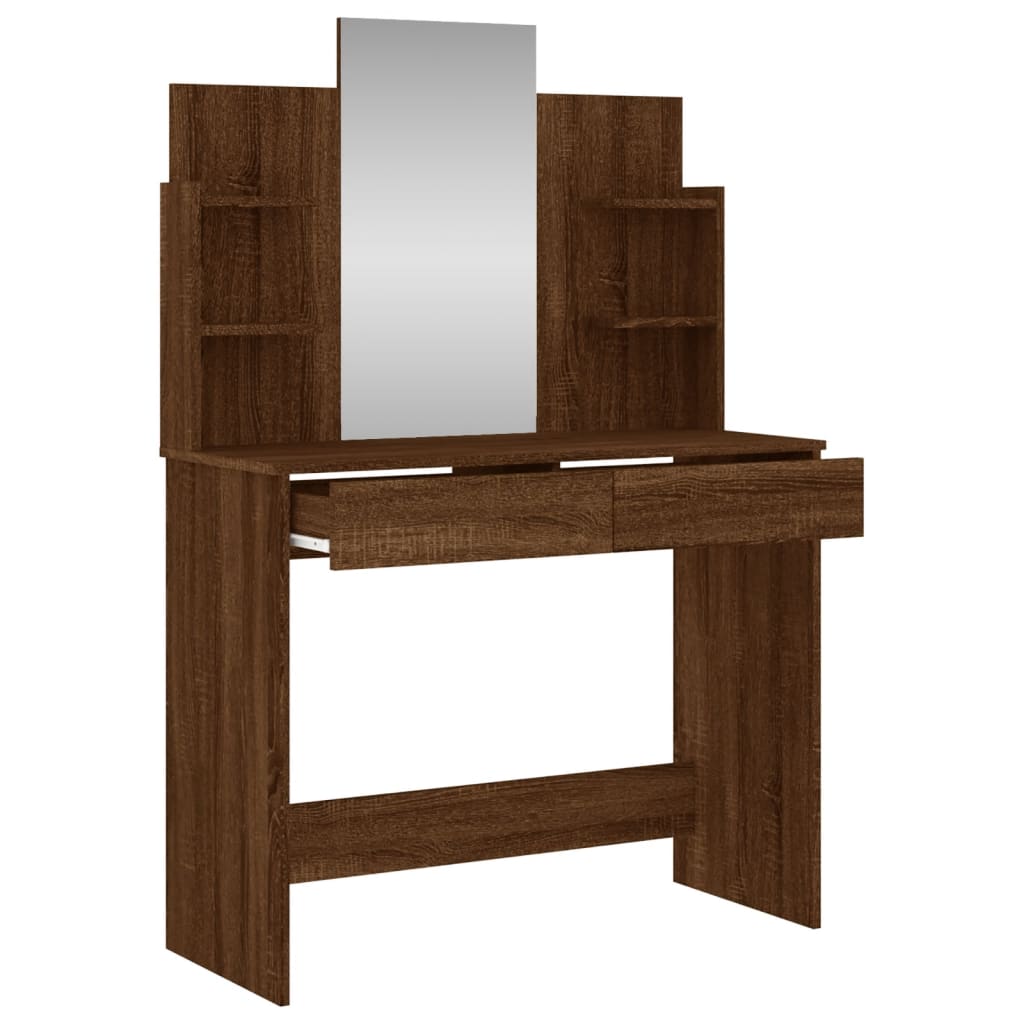 Kaptafel met spiegel 96x39x142 cm bruin eikenkleur is nu te koop bij PeponiXL, paradijselijk wonen!