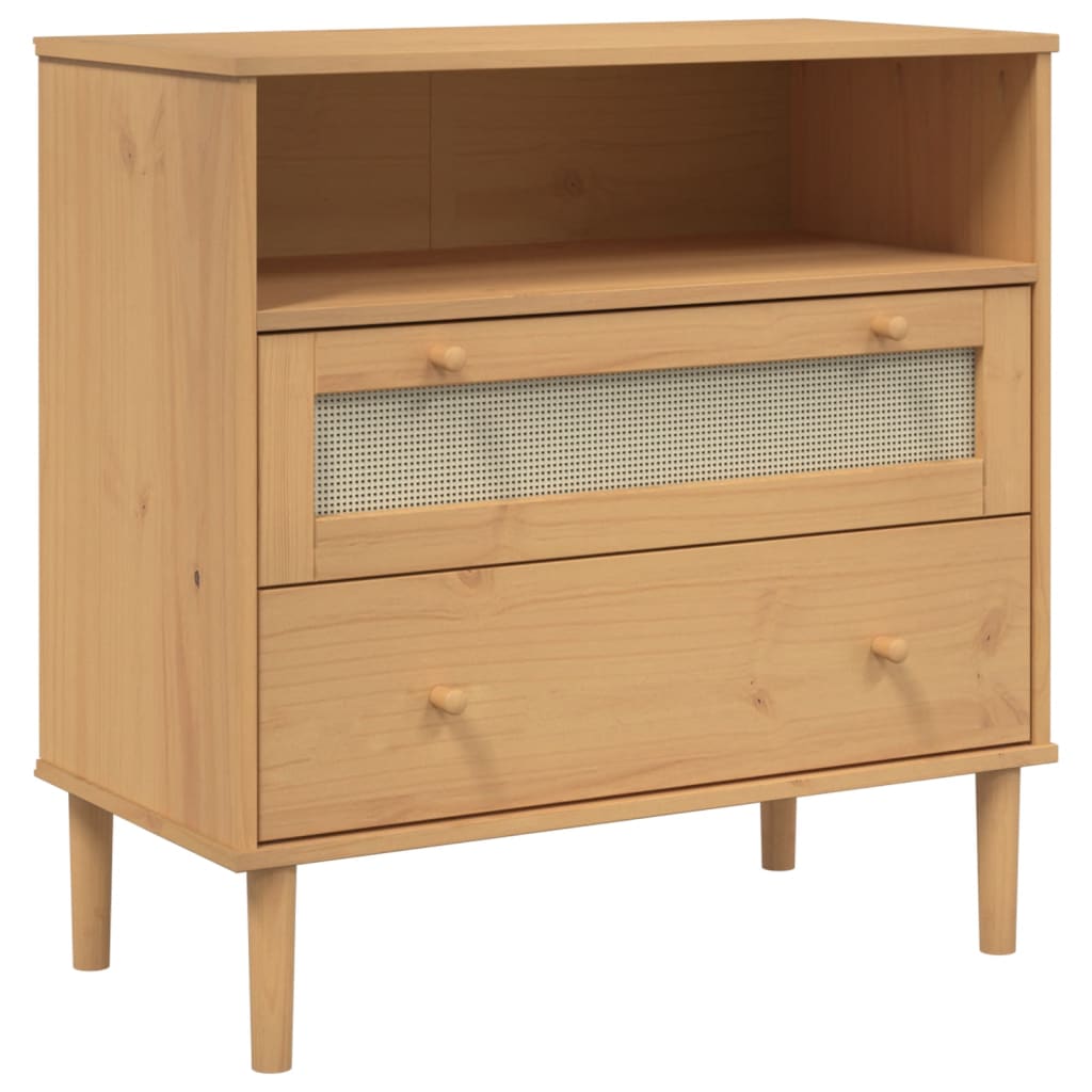 Dressoir SENJA rattan-look 80x40x80 cm massief grenenhout bruin is nu te koop bij PeponiXL, paradijselijk wonen!