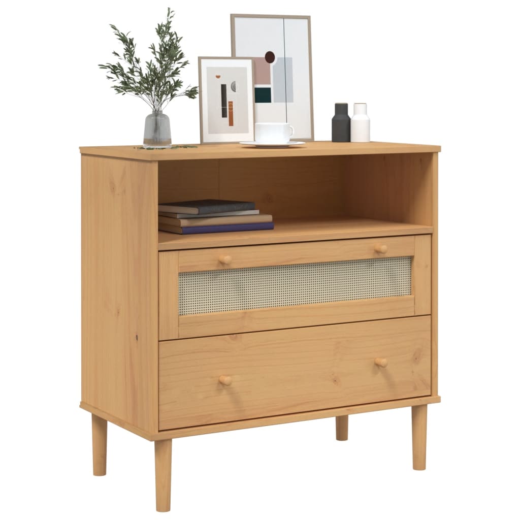 Dressoir SENJA rattan-look 80x40x80 cm massief grenenhout bruin is nu te koop bij PeponiXL, paradijselijk wonen!